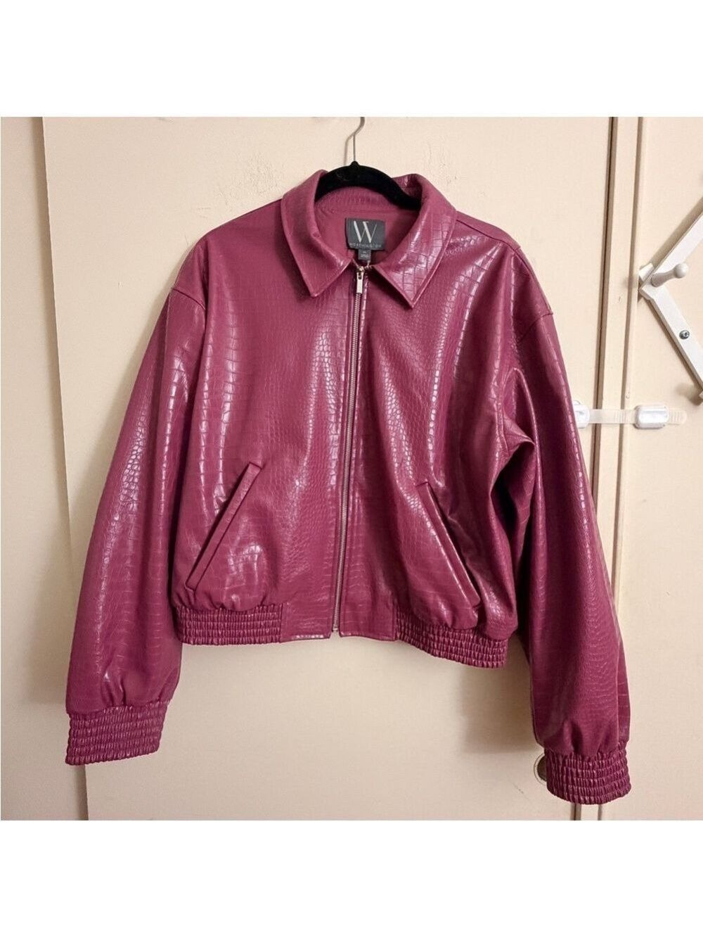 Worthington Croc-Embossed Faux Leather Bomber Jacket Size XL NWOT